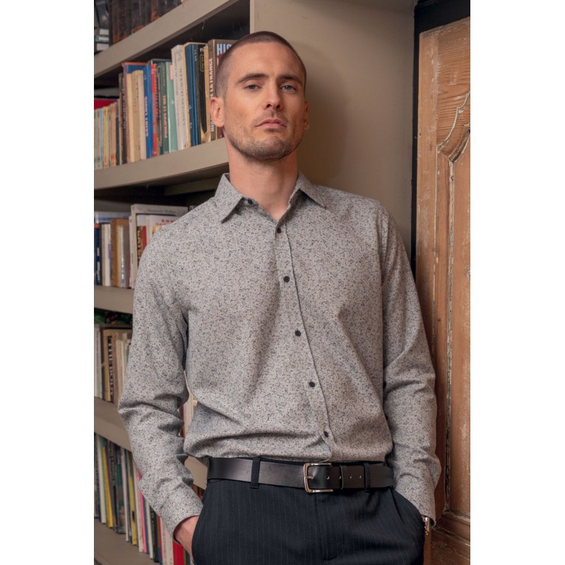 Chemise à motif floral gris