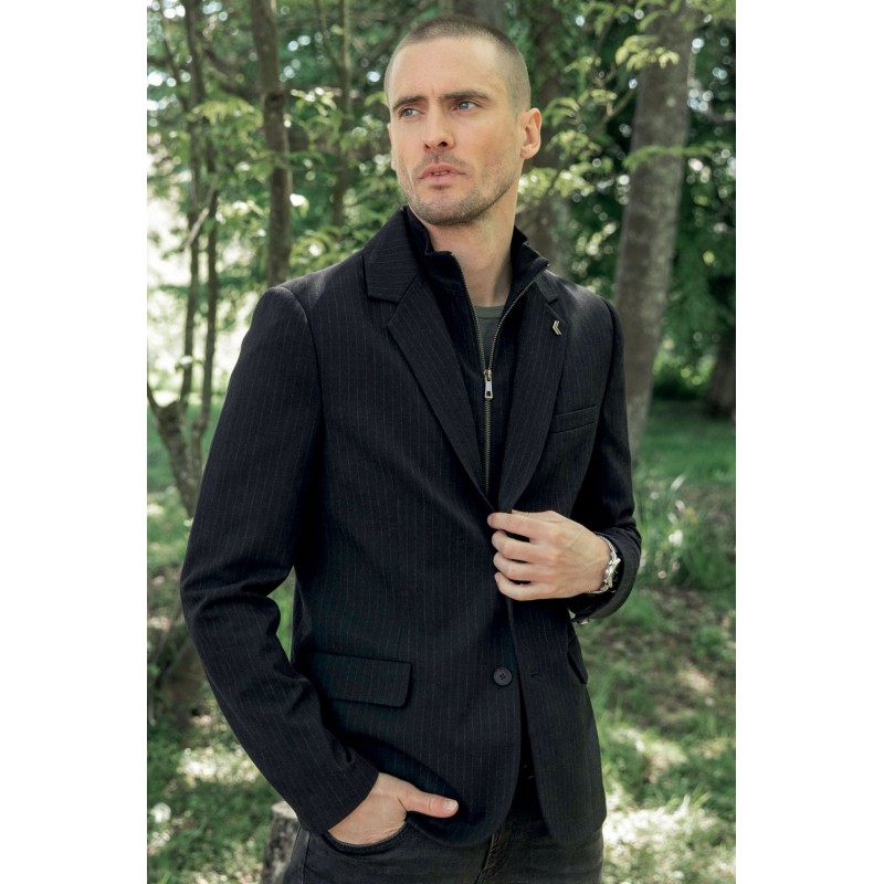 Veste costume 2 en 1 rayée navy