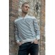Pull col camionneur rayé gris et navy