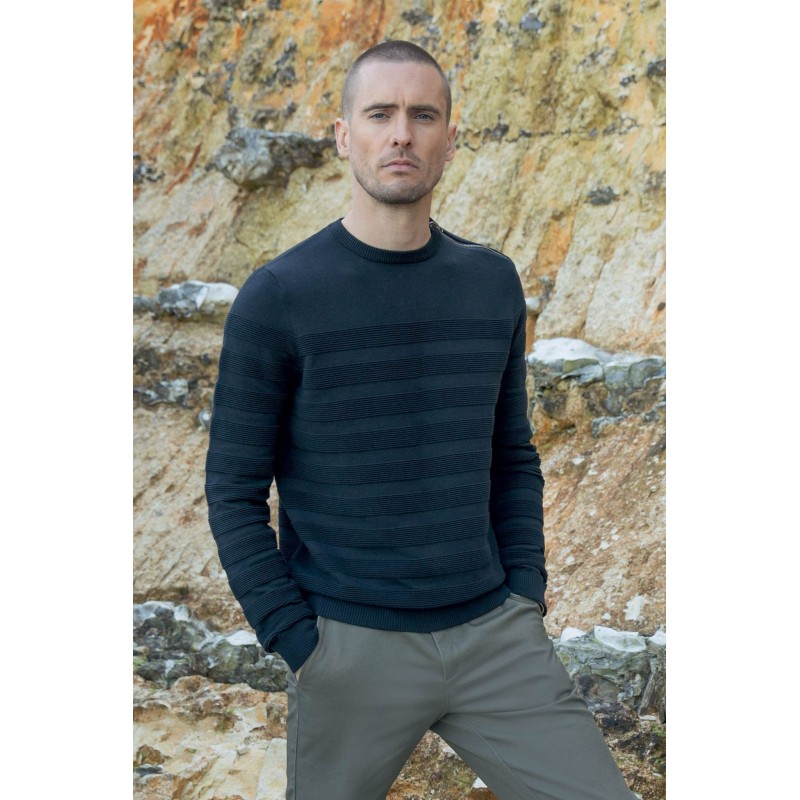 Pull effet rayé navy