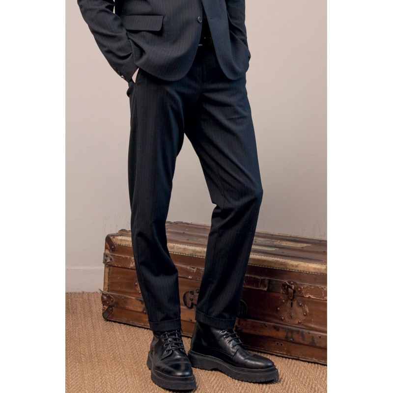 Pantalon droit rayé navy
