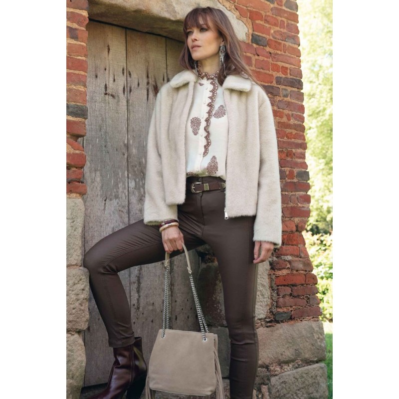 Pantalon slim enduit choco
