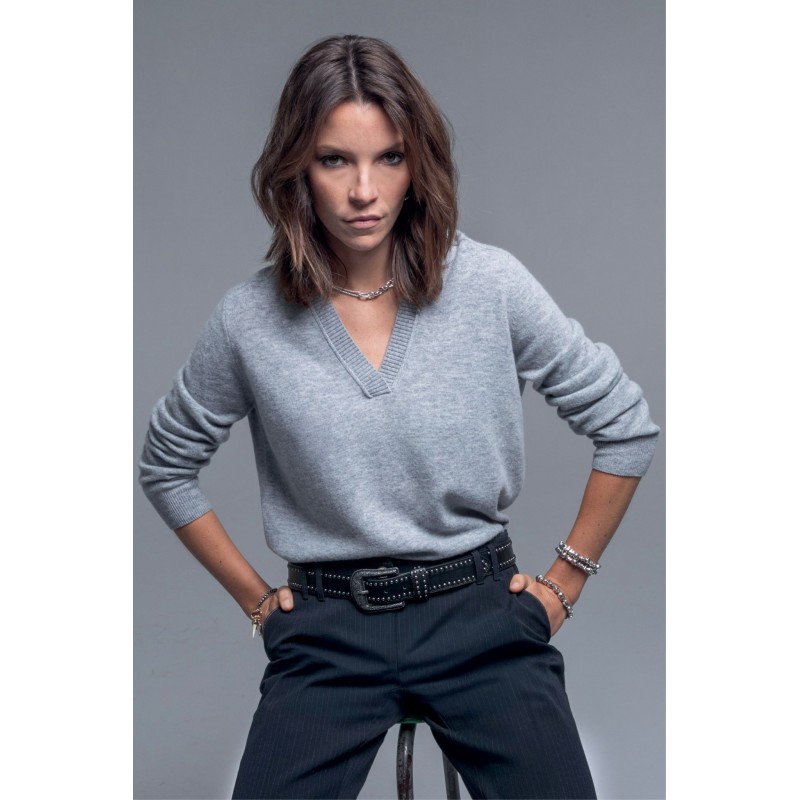 Pull col V gris