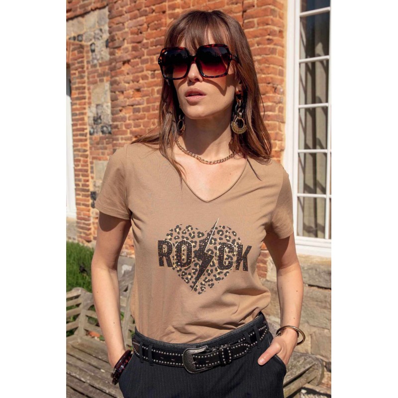 Tee-shirt à strass avec message léopard