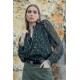 Blouse ajourée kaki et noir