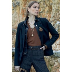 Gestreifte Jacke aus zwei Materialien in navy