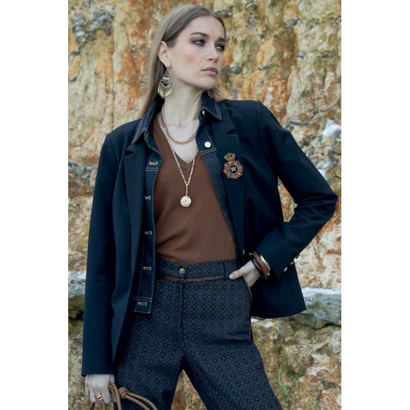 Veste rayé bi-matières navy