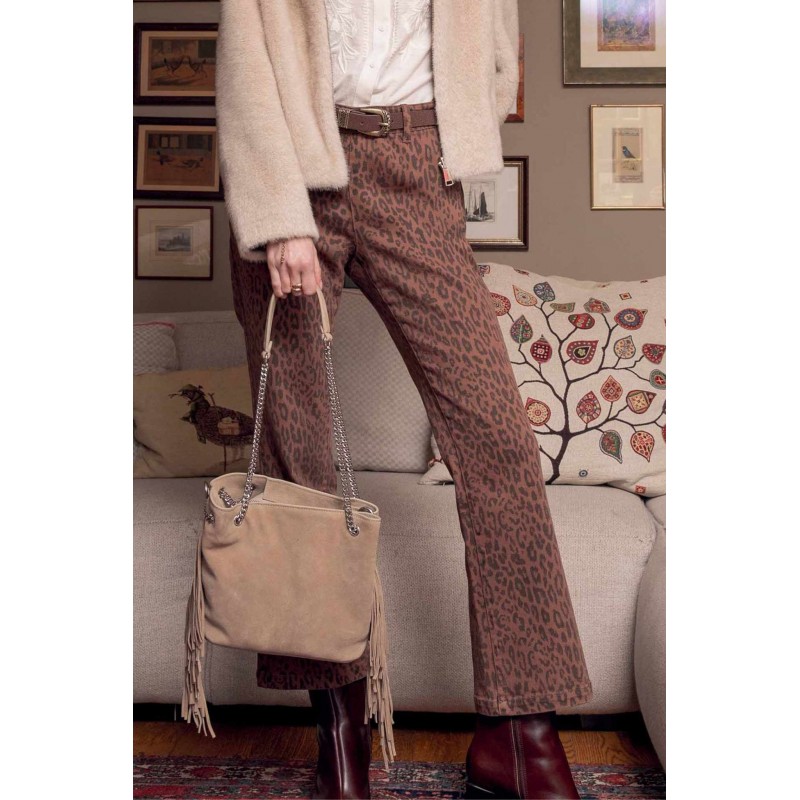 Pantalon bootcut à motif léopard