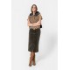 Jupe midi en velours kaki