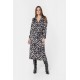 Robe longue imprimé graphique écru et noir