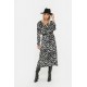 Robe longue imprimé graphique écru et noir