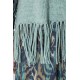 Poncho col roulé frangé vert d'eau