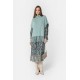 Poncho col roulé frangé vert d'eau