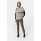 Poncho col roulé rayé beige et noir