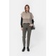 Poncho col roulé rayé beige et noir