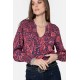 Blouse à motif cachemire bleu et rose