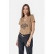 Tee-shirt à strass avec message léopard