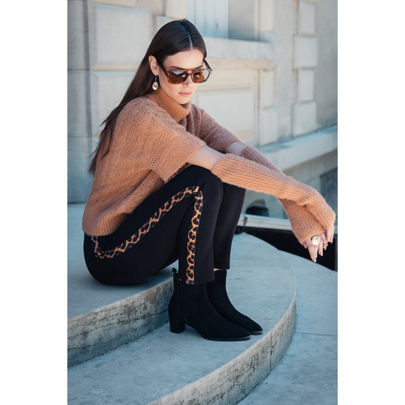 Legging noir avec bande léopard
