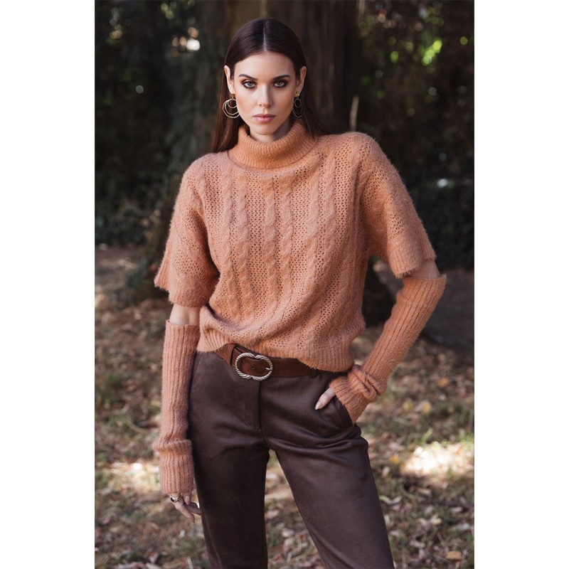 Pull avec manchettes amovibles saumon