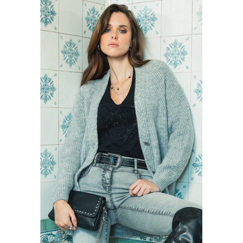Gilet ample gris perle