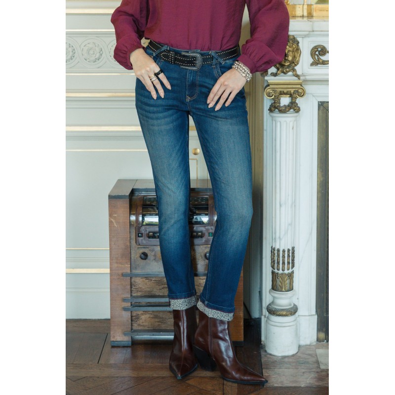 Jean à revers printé bleu