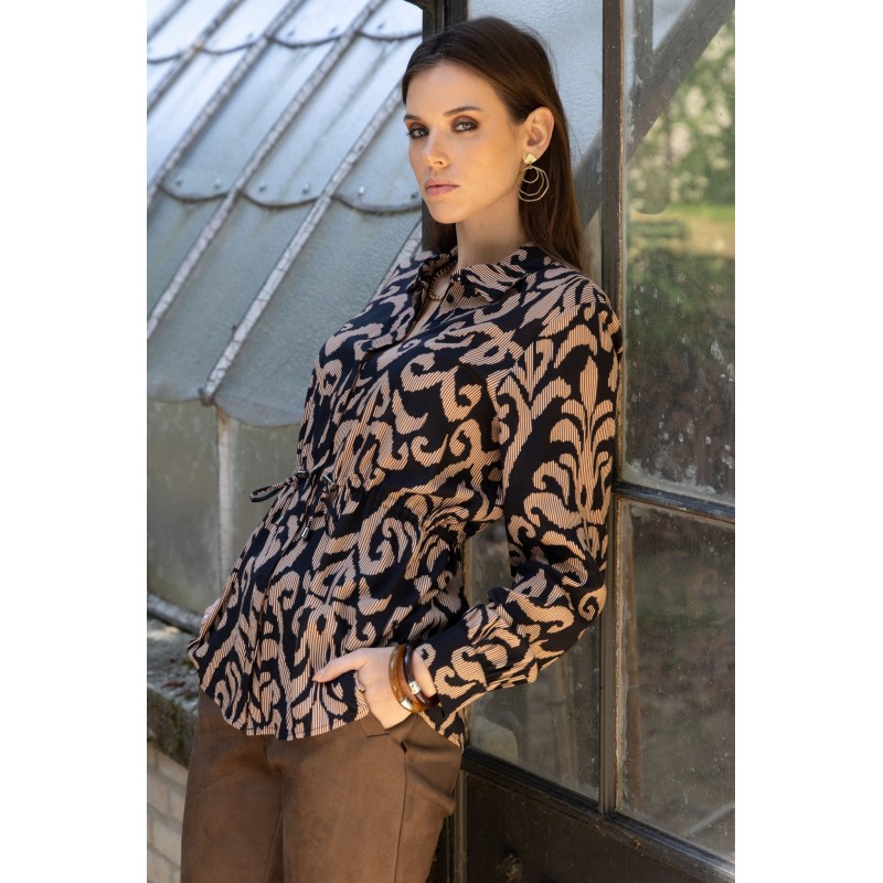 Chemise imprimé baroque noir et bordeaux