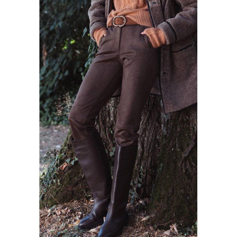 Pantalon suédé coloris taupe