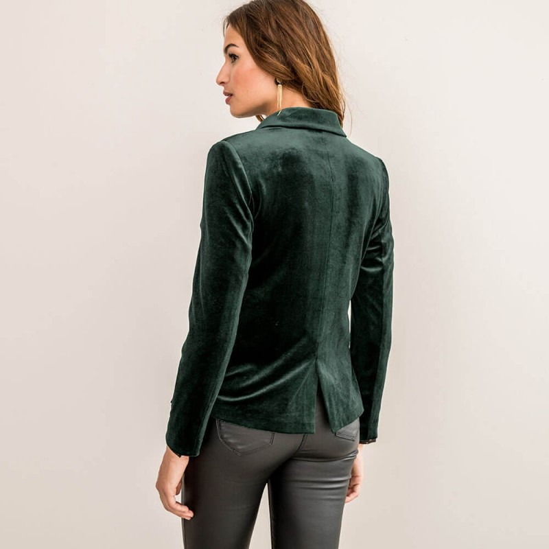 Veste tailleur velours femme : veste blazer velours verte ...