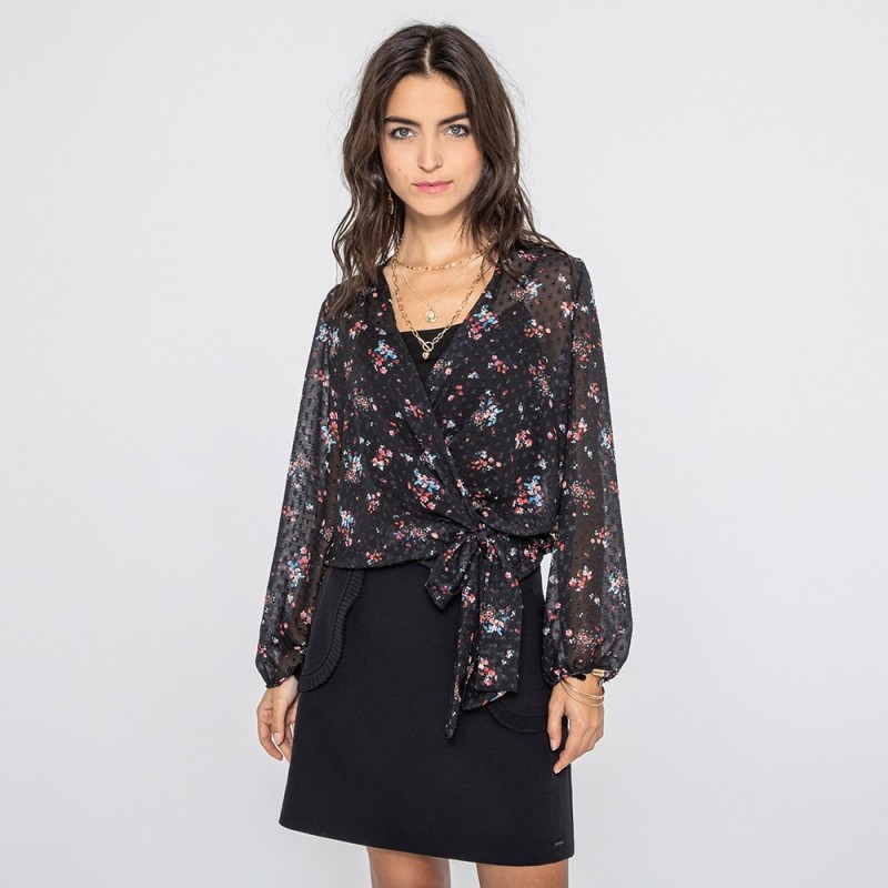 Mini-jupe droite noire sixties en sergé stretch | Elora