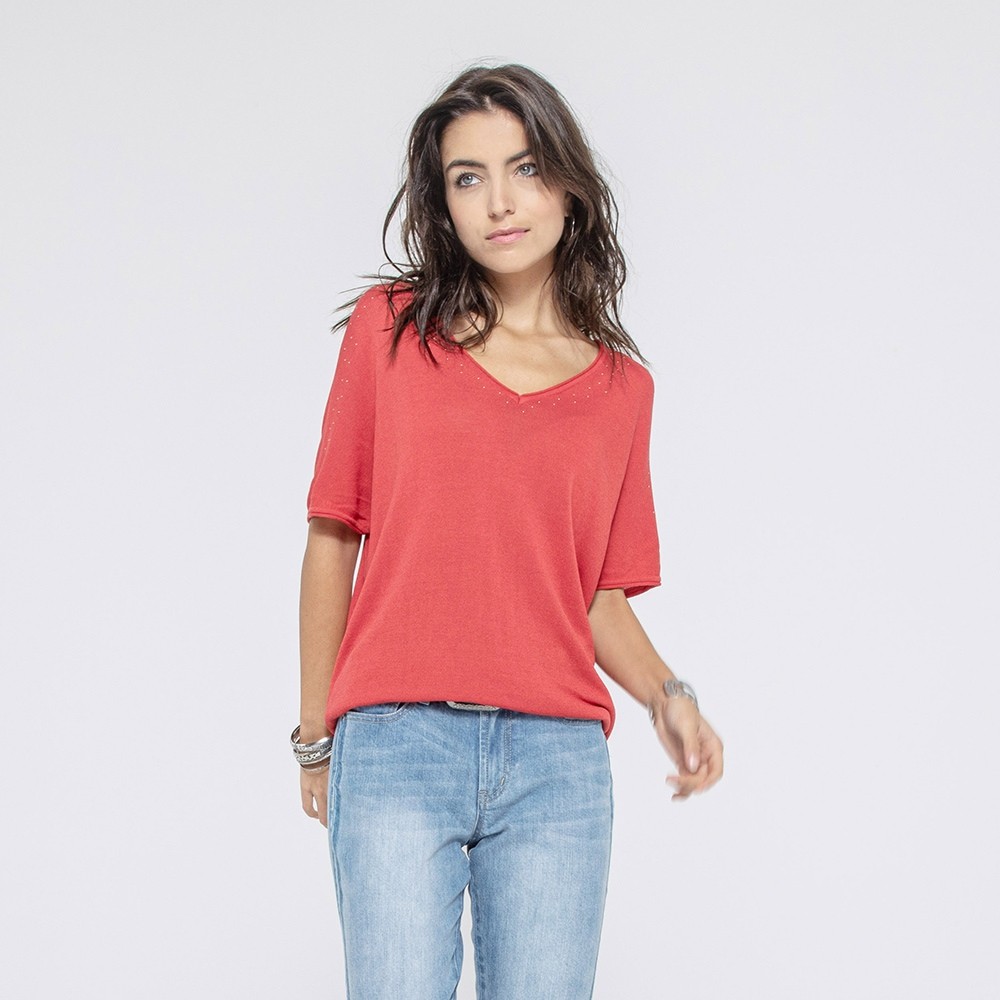 Pull manches courtes corail Pull manches courtes corail