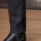 Pantalon droit en stretch à carreaux bleu marine