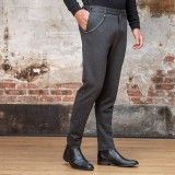 Pantalon droit de ville gris chiné avec chaîne à mousqueton