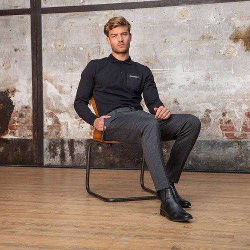 Pantalon droit de ville gris chiné avec chaîne à mousqueton
