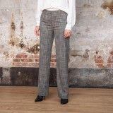 Pantalon large à carreaux en gabardine stretch