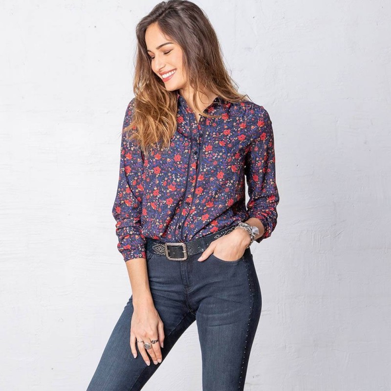 Chemise éco-responsable imprimée à fleurs en viscose bas liquette