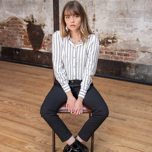 Chemise éco-responsable écru rayée en viscose bas liquette