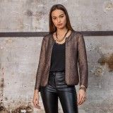 Gilet court zippé en coton et col rond couleur cuivre