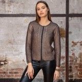 Gilet court zippé en coton et col rond couleur cuivre