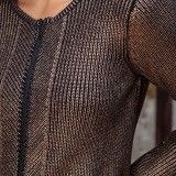 Gilet court zippé en coton et col rond couleur cuivre
