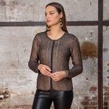 Gilet court zippé en coton et col rond couleur cuivre