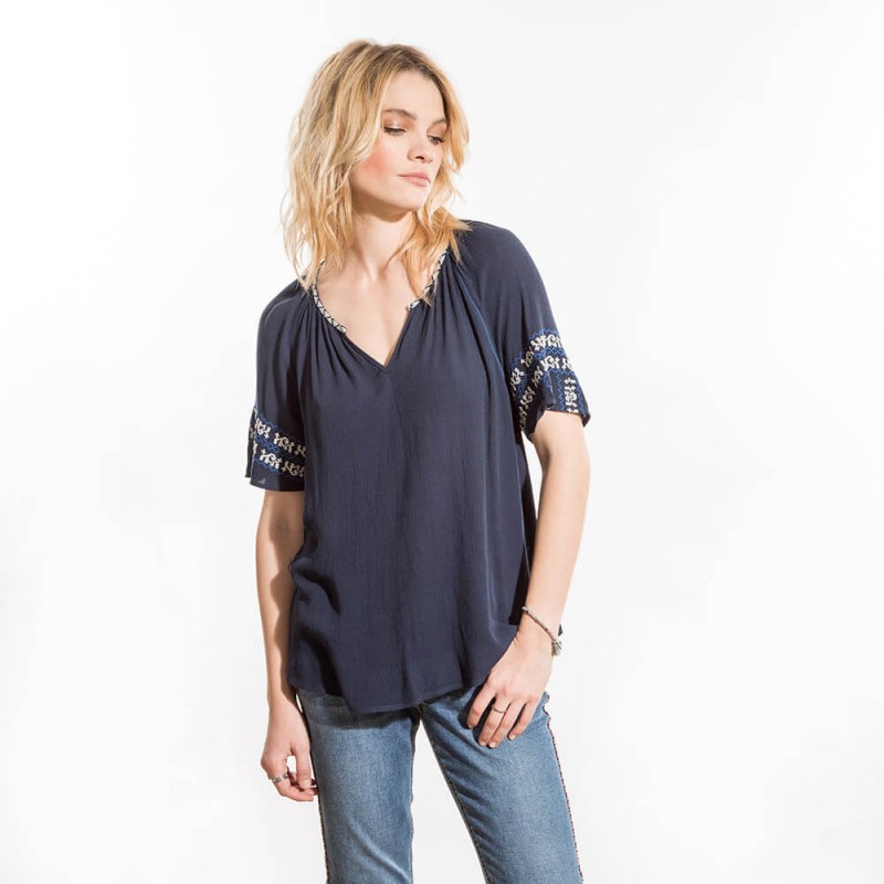 oodji Ultra Femme Blouse en Viscose avec Manches 3/4 Réglables oodji Ultra Femme Blouse en Viscose avec Manches 3/4 Réglables