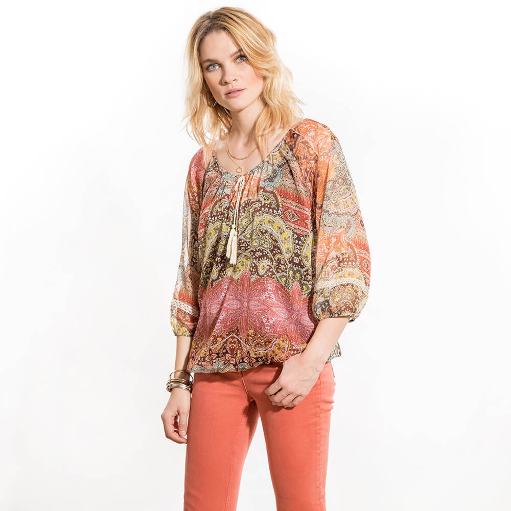  Blouse  ample en voile  polyester imprim  multicolore  