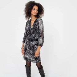 Graphic print wrap dress with ¾ sleeves