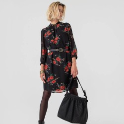 Black dress with floral print in recycled polyester