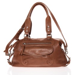 Bowlingtasche aus weichem, genarbtem Leder in Camel