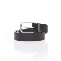 Navy blue leather belt with silver buckle