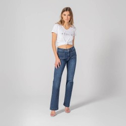 Dunkelblaue Bootcut-Jeans aus Stretch-Denim