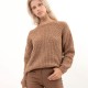 Pull caramel à grosse maille fantaisie ajourée et fil lurex en polyester recyclé