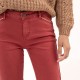 Pantalon coupe slim taille basse teinture vintage cerise