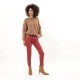 Pantalon coupe slim taille basse teinture vintage cerise